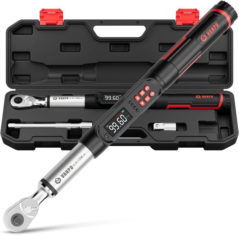 VANPO 3/8-Inch Digital Torque Wrench,1.5-99.6 Ft-Lb/2-135 Nm, ±2% Accuracy, Electronic Torque Wrench with LCD Display, Audible & Vibration Alert, Easy Battery Access,for Car & Motorcycle Maintenance - Image 1